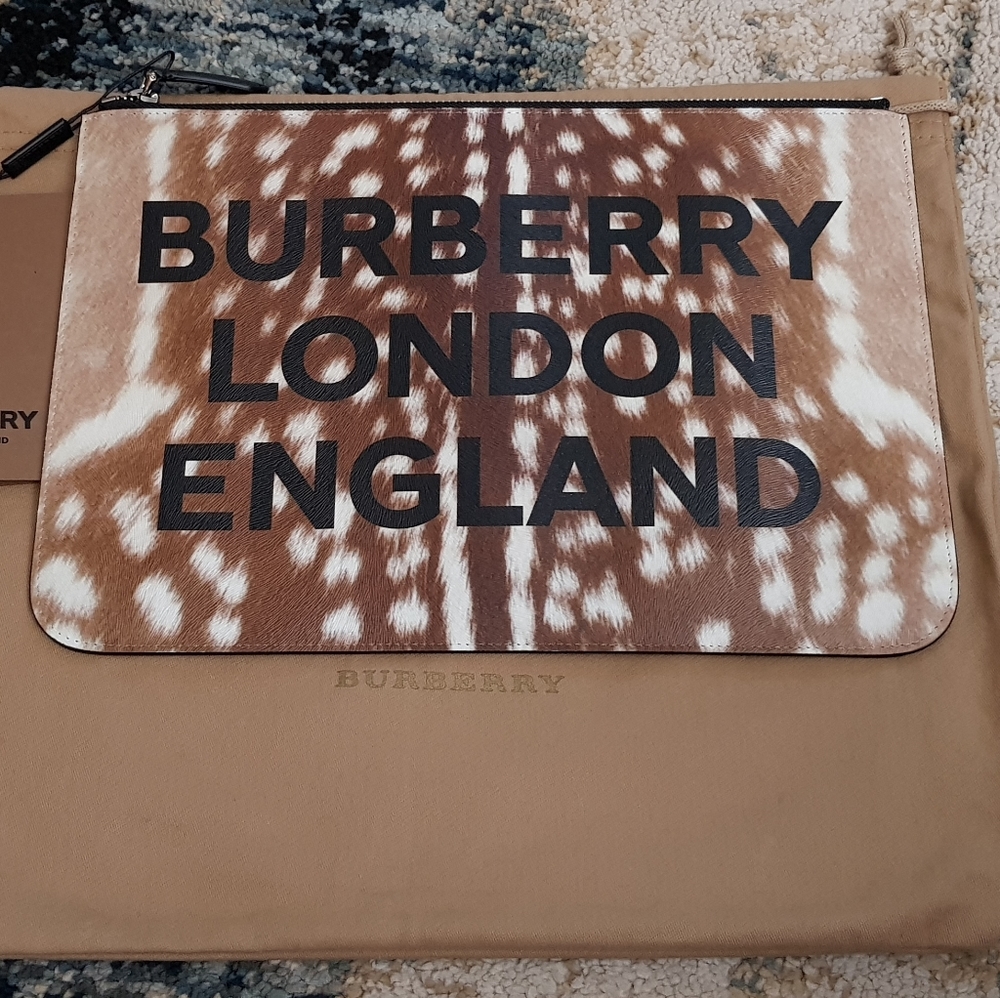 Burberry Leather deer print pouch 100% Authentic Original Genuine